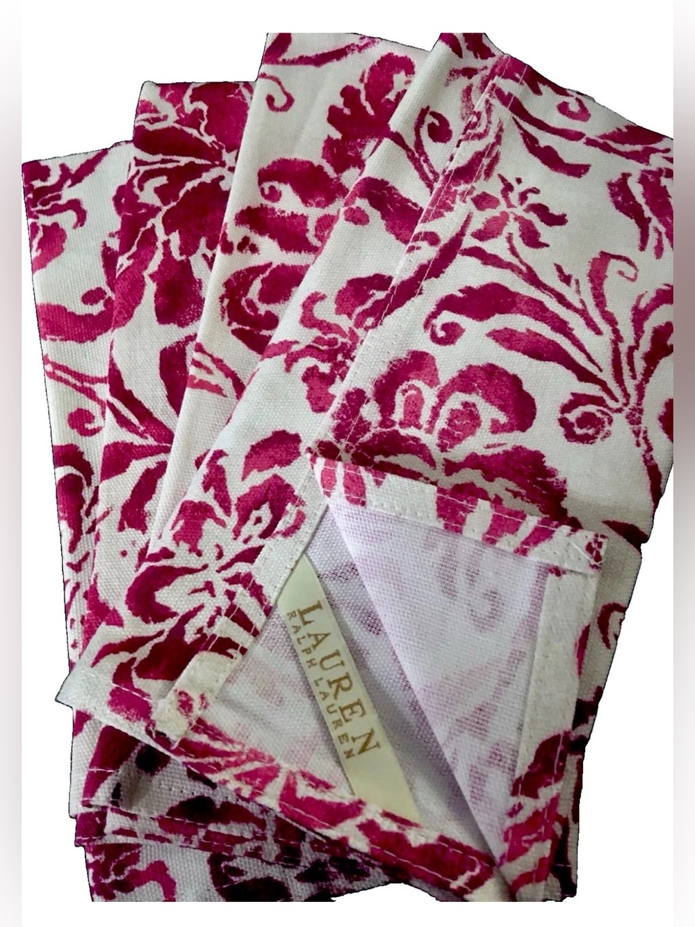 Ralph Lauren Cloth Napkins 4pc 20 X 20 Cherry Red & Natural Thick Woven Cotton